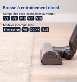Compatibele borstelkop geschikt voor Dyson stofzuigers V7, V8, V10, V11, V15, motorborstel, accessoire, reserveonderdeel, turbineborstel, turboborstel, vervangingsonderdeel 967483-04 — thumbnail 2
