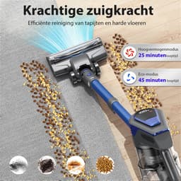 Grenintol Steelstofzuiger – Draadloze stofzuiger – 48 kPa – 300W – LED-display & LED-verlichting – 6-in-1 Kruimeldief – Zonder Zak, HEPA-filter – Met wandhouder, Dierenharen — Blauw — thumbnail 3