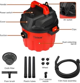 Nat en droog stofzuiger - 800 W motor - 10 liter tank - Rood — thumbnail 2