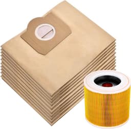 1x filter en 10x stofzuigerzakken geschikt voor Karcher voor WD3 / MV3 series - stofzakken - Vervangt 6.959-130.0 - A2204 A 2201 2204 2504 SE4001 — thumbnail 1