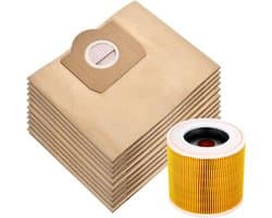 1x filter en 10x stofzuigerzakken geschikt voor Karcher voor WD3 / MV3 series - stofzakken - Vervangt 6.959-130.0 - A2204 A 2201 2204 2504 SE4001