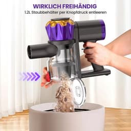 FOSMET Draadloze Hand & Steelstofzuiger - 75000Pa / 600W / 70 Min - Accustofzuiger Zonder Zak - Zelfstandig Staand - Flexibel Buiggewricht - 1,2L Reservoir - Anti-Tangle - Groene LED - Voor Harde Vloeren, Tapijt, Dierenharen & Auto — thumbnail 4