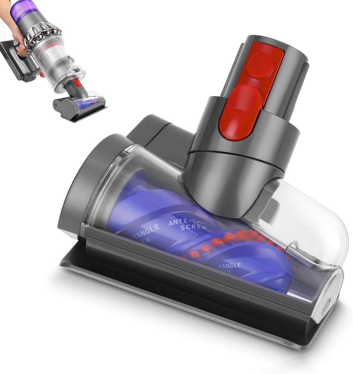 Stofzuigerborstelkop Met Anti-Klitfunctie En Taps Toelopende Borstelrol Voor Dyson V15 V11 V10 V8 V7 - Dieptereiniging Zelfreinigend Compact - Donkergrijs — afbeelding 1