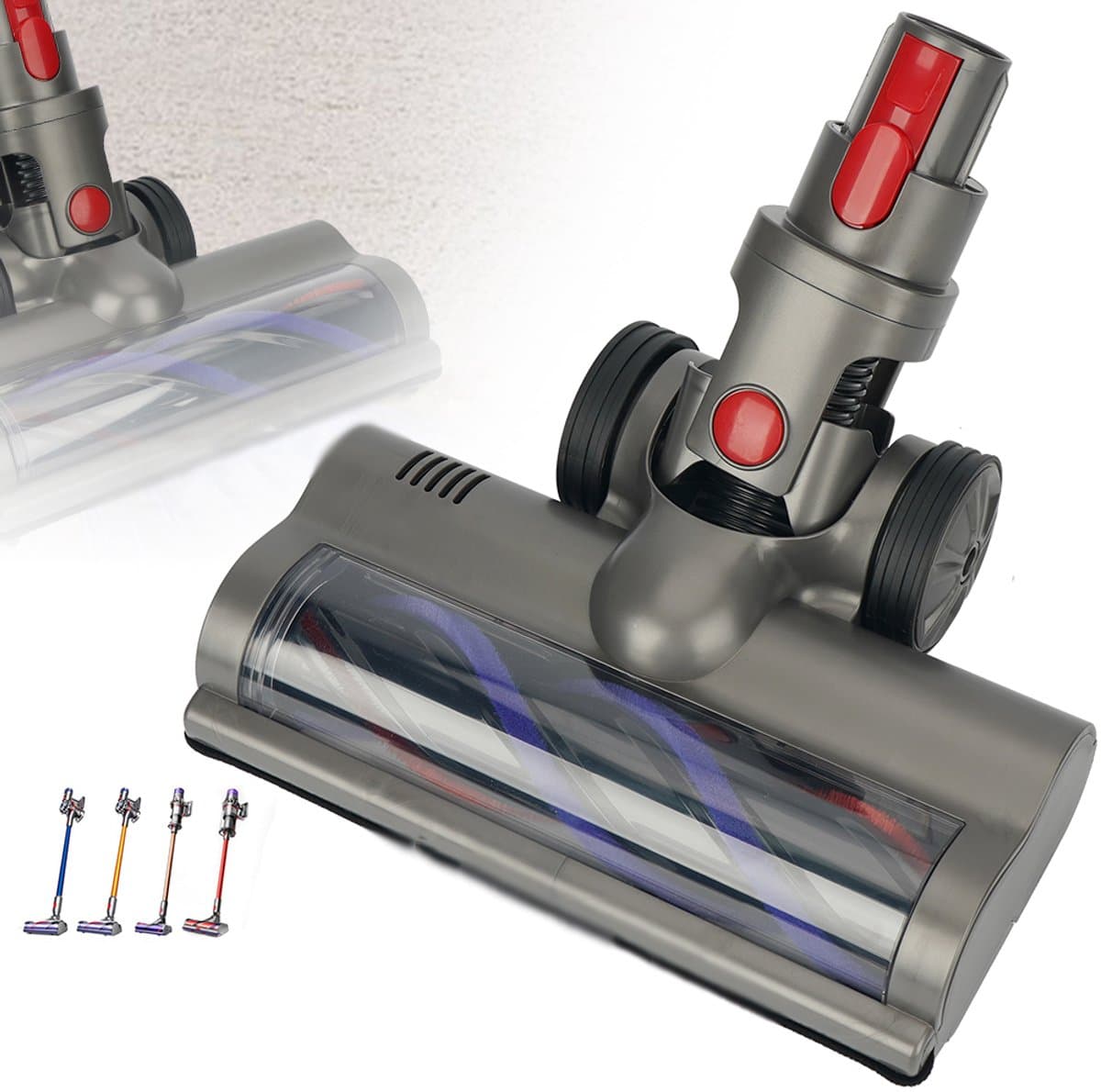 Gemotoriseerde Borstelkop Voor Dyson V7-V11 - 4 LED-Lampjes Verwijderbare Zachte En Harde Rollers Geschikt Voor Meerdere Vloertypen 90° Omhoog/Omlaag & 120° Links/Rechts Draaibaar - Grijs — afbeelding 1