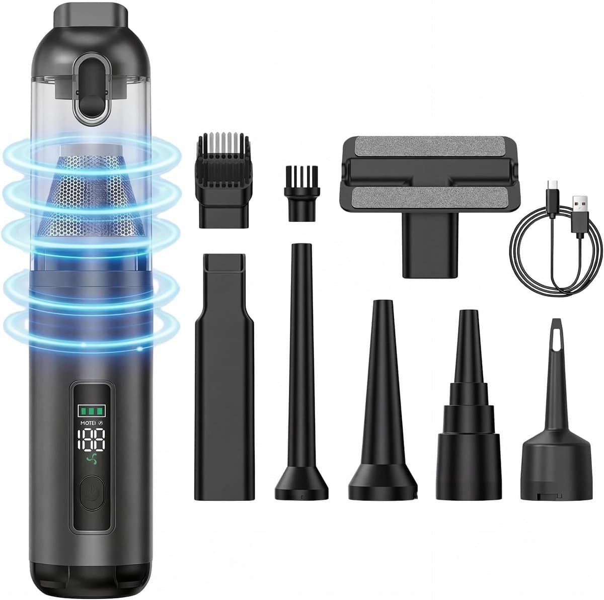 KZQ Draadloze handheld stofzuiger 17000Pa met borstelloze motor - HD-display en 30 minuten gebruiksduur - Lichtgewicht voor auto detailing en huisdierharen - USB-C snel opladen - Zwart — afbeelding 1