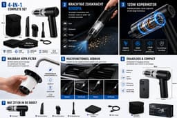 Draadloze Auto Stofzuiger - Handstofzuiger Oplaadbaar - 4-in-1 Reinigingsset - Krachtige Mini Stofzuiger voor Auto, Huis, Bureau & Toetsenbord — thumbnail 2
