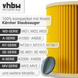 vhbw geplooid filter compatibel met Kärcher WD 3 V-17, WD 3 S V-4, WD 3 V-4, WD 3 V-20 stofzuigers - cartridgefilter geel, wasbaar — thumbnail 5
