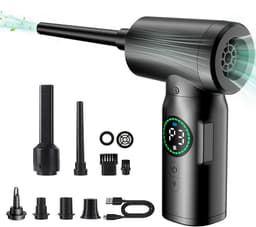 KZQ Oplaadbare elektrische luchtblazer voor computer en auto - Draadloos mini-stofblazer met LED-verlichting - Handheld blower voor toetsenbord en elektronica - Zwart — thumbnail 1