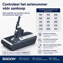 SQOON® Accu geschikt voor Dyson V8 steelstofzuiger - Gelijk aan model: 967834-02 - Li-ion 21,6V 3,0Ah 64,8Wh — thumbnail 4