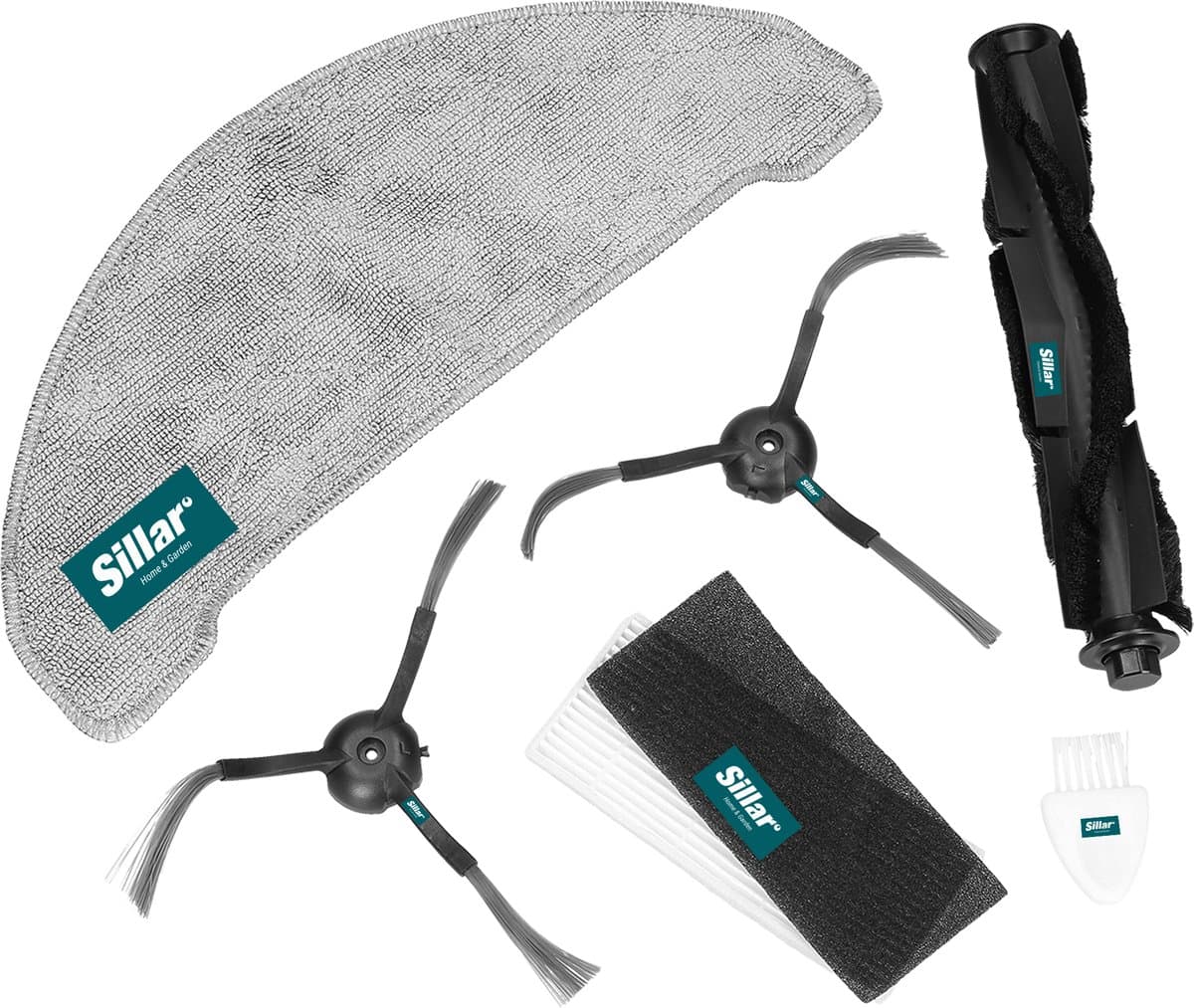 Sillar, set accessoires voor stofzuiger, vervangingsonderdelen, geschikt voor XIAOMI Viomi S9, 2 filters voor stofzuiger + 2 zijborstels, borstel/roterende rol + microvezelmop + reinigingsborstel, 6 stuks — afbeelding 1