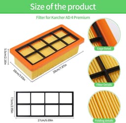2-delige Filterset - Geschikt voor Karcher AD3200 AD3 Premium AD4 Premium Stofzuigers — thumbnail 2