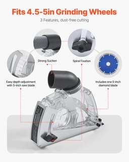 Stofafzuigkap voor Haakse Slijper, Compatibel Met 100-125 mm, Stofkap Met 6 Klemringen & 125 mm Diamant Slijpbeker, Verstelbare Snijdiepte, Doorzichtig — thumbnail 5