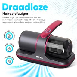 Roxa Huisstofmijt Stofzuiger - UV Lamp Sterilisator - Matras, Tapijt, Meubel, Zetel & Bank Reiniger Apparaat - Kruimeldief snoerloos best verkocht - Bacterie, Mijt & Schimmel Bestrijder - Zonder Zak - USB Opladen - Rood/Grijs - 2025 — thumbnail 4