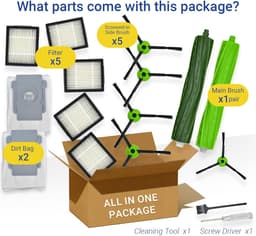 Vervangingsonderdelen Geschikt voor iRobot Roomba J Plus Series J5+ J6+ J7+ J8+ J9+ – 1 hoofdborstel, 2 stofzakken, 5 zwarte zijborstels, 5 filters, 1 voorwiel (Zonder Combo j7+ j9+) — thumbnail 5