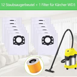 12 stofzuigerzakken + 1 filter Gescht voor Kärcher KFI 357, WD2, WD 2 Plus, WD 3, KWD 1-3, SE 4001, SE 4002, reserveonderdelen 2.863-314.0 (13) — thumbnail 3