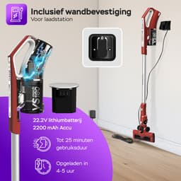 TurboTronic VS180 Cyclonic - 2-in-1 draadloze Steelstofzuiger met kruimeldief – hoge zuigkracht - 2 snelheden - 2200 mAH accu - 180W - extra accessoires - Zwart — thumbnail 5