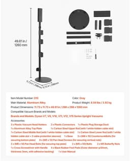 Stofzuigerstandaard - Vrijstaand Opslagrek voor Steelstofzuiger - Compatibel met V7/V8/V10/V11/V12/V15 - Afmeting 298 x 298 x 1260 mm - Voor 6 Borstels - Antislippads (4 stuks) — thumbnail 2