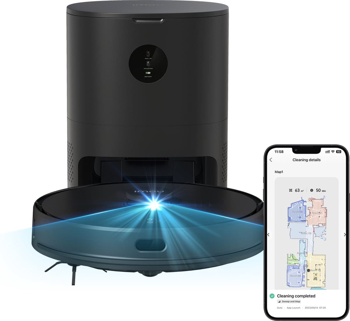 Imou RV1 Pro Max - Robotstofzuiger Met Laadstation En Dweilfunctie - Razendsnelle Inkaartbrenging Door LIDAR sensor - Opslag Plattegrond Van 3 Verdiepingen - Automatische Lediging - 6000 Pa zuigkracht - 180 Minuten Aaneengesloten Reinigen — afbeelding 1