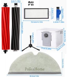 PolkaHome Complete accessoireset geschikt voor Roborock Q8 Max+/Q8 Max/Q5 Pro+/Q5 Pro robotstofzuiger – Inclusief 2 hoofdborstels, 4 HEPA-filters, 4 reinigingsdoeken, 6 zijborstels, 4 stofzakken en een schoonmaakborstel — thumbnail 4