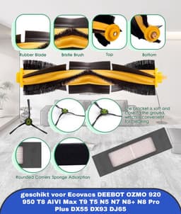 10-delige accessoirekit geschikt voor Ecovacs DEEBOT OZMO 920, 950, T8, T9, T5, N5, N7, N8+ en N8 Pro Plus robotstofzuigers. Set bevat 1 hoofdrolborstel, 3 HEPA-filters en 6 zijborstels voor onderhoud en goede reiniging. — thumbnail 5
