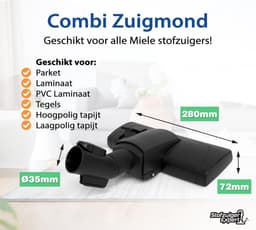 Combi Stofzuigermond geschikt voor Miele + Klik - A-Kwaliteit Miele Zuigmond - Als Origineel: Miele Borstel (Miele AllTeQ vervangende Mondstuk) geschikt voor Alle Miele stofzuigers CX1, C3, C2, C1, S8, S6, S5, S4, S2, S8000, S6000, S5000, S4000 etc. — thumbnail 2