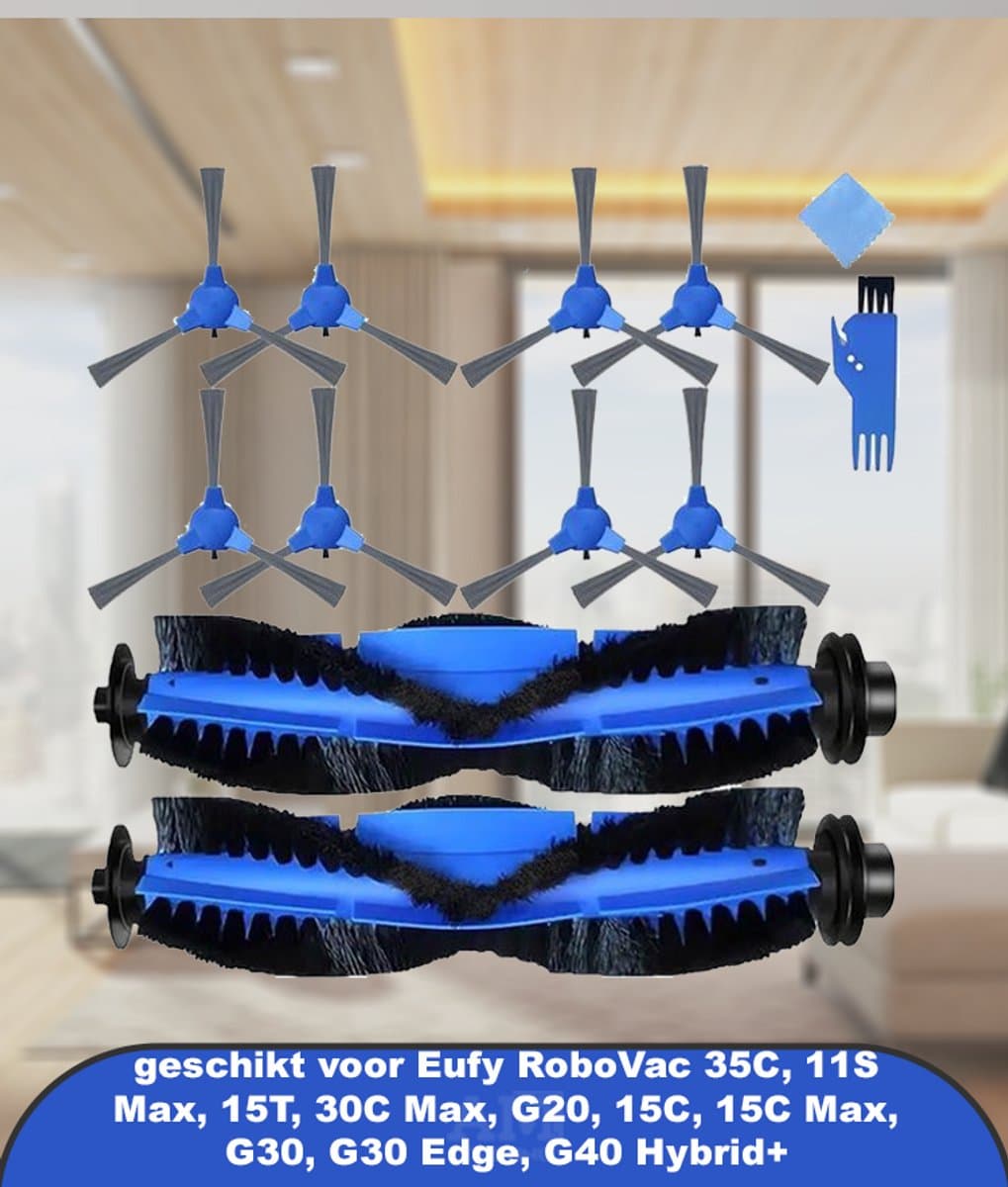 Accessoires Kit Borstels Vervanging geschikt voor Eufy RoboVac 35C, 11S Max, 15T, 30C Max, G20, 15C, 15C Max, G30, G30 Edge, G40 Hybrid+ robotstofzuiger, 2 x hoofdrolborstels, 8 x zijborstels (10 — afbeelding 1