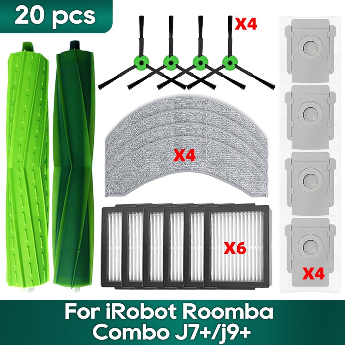 BukkitBow - 20-delige Accessoireset Geschikt voor iRobot Roomba Combo J7+ J9+ 10 Max - Met Filters, Borstels, Stofzakken & Dweilpads - Set Vervangingsonderdelen — afbeelding 1