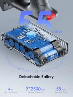 Stofzuiger - Draadloze Stofzuiger - Aanpasbare Zuigkracht - Zonder Zak - LED Scherm - Handheld Verwijderbare - 450W - Smart LCD Touchscreen - Blauw — thumbnail 3