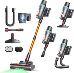 Draadloze Steelstofzuiger - Krachtige stofzuiger - Huis en auto reinigen - Automatische zuigkracht aanpassing - 65 minuten werktijd - Oranje — thumbnail 1