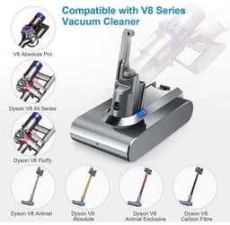 4000mAh 21,6V lithium-ionbatterij voor Dyson V8 Olute stofzuiger – Snellaadtechnologie – Bescherming tegen overladen en oververhitting — thumbnail 2