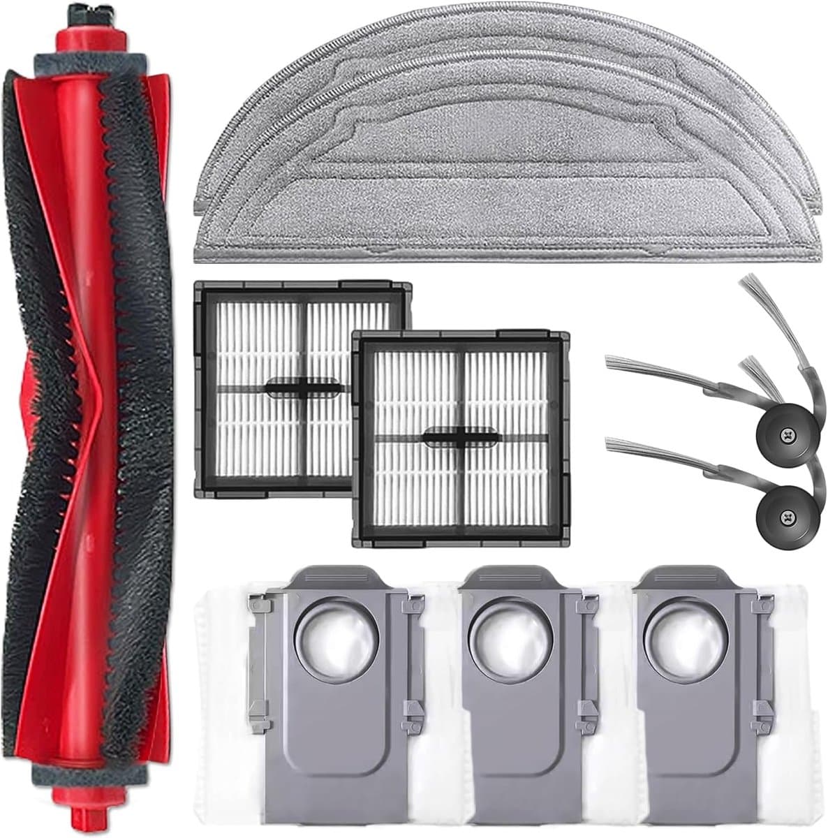 10 stuks - Vervangende accessoireset compatibel met Roborock Q10 S5/Q10 S5+/Q10 X5/Q10 X5+ robotstofzuigeronderdelen: 1 hoofdborstel, 2 HEPA-filters, 2 dweilpads, 3 stofzakken, 2 zijborstels — afbeelding 1