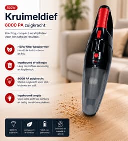 Hiton Kruimeldief - Kruimeldief snoerloos - Handstofzuiger - Auto stofzuiger - Kruimelzuiger - 4 opzetstukken — thumbnail 2