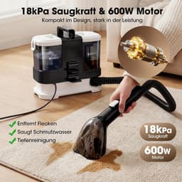 Natte Stofzuiger - Bekledingsreiniger Apparaat - Dieptereiniging Textiel - Sterke Zuigkracht 18kPa - 3 kg Lichtgewicht - Zwart — thumbnail 5