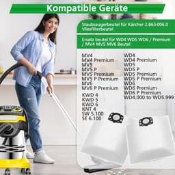 12x Stofzuigerzakken geschikt voor Kärcher WD 2 Plus - WD 3 - KWD 1-3 - MV 3 - SE 4001/4002 - KFI 357 - 3-Laags Vliesfilter - Scheurvast - Reserveonderdelen Pakket — thumbnail 3