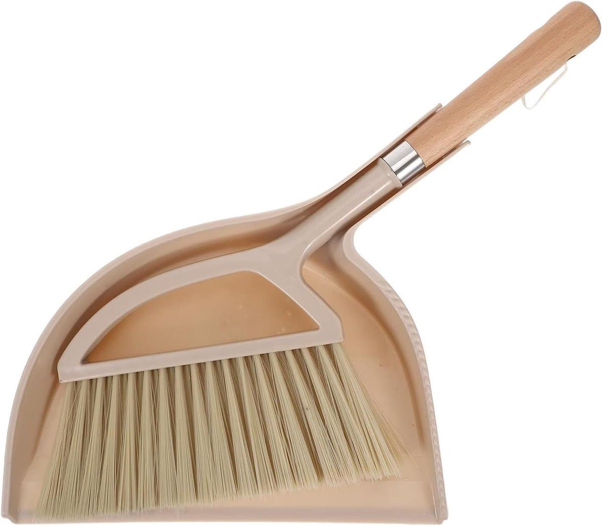 Bezem en Stoffer - Mini schoonmaakset - Kruimels opruimen - Comfortabel houten handvat - 30 cm - Beige — afbeelding 1