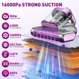 Mijtstofzuiger Matras - Bedreiniger UV - Hygiënisch Slapen - Verwijdert 999% Allergenen - 16 KPA Zuigkracht - Zwart — thumbnail 2