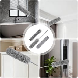Platte Stoffer - Stofwisser Dweil - Onder apparaten schoonmaken - Afneembare microvezelkop - 46 cm - Grijs — thumbnail 4