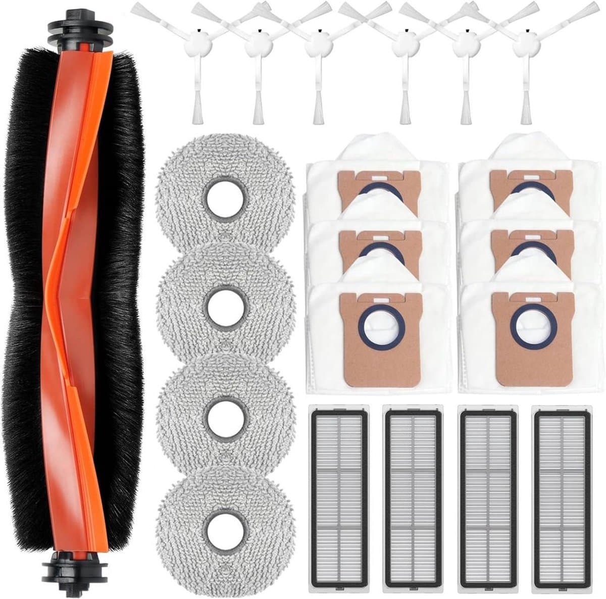 Deze 21-delige accessoire set Geschikt voor de stofzuiger is compatibel met Xiaomi X20+/X10+ en bevat: 1 hoofdborstel, 6 stofzakken, 4 dweilen, 6 zijborstels en 4 filters. — afbeelding 1