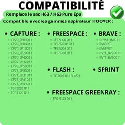Stofzuigerzak voor Hoover [Set 10] Vervangende stofzakken H63 / H63 Pure Epa compatibel Hoover Capture Freespace Brave Flash — thumbnail 3