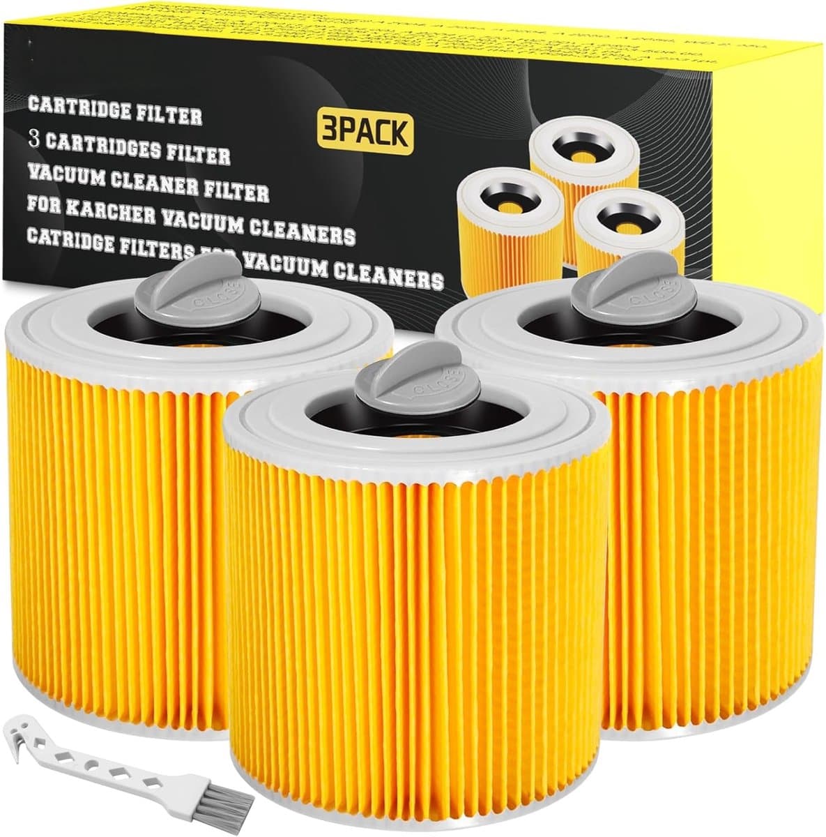 3 Patroonfilters Geschikt voor Kärcher Stofzuigers, Patroonfilter voor [WD3, WD2, WD1, MV3, MV2, A, K, KNT, NT, SE, VC] - Vervangt 6.414-552.0, 6.414-772.0 — afbeelding 1