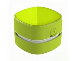 Groene compacte bureaustofzuiger met AA-batterijvoeding (zonder batterijen), lange looptijd en 360° draaibare reinigingskop, verwijdert bureaustof en gumresten, ideaal voor thuis, school, kantoor en als origineel kindercadeau