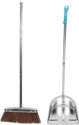 Stoffer en Blik Set - Stofblik met Steel - Vloeren Schoonmaken - Roestvrij Staal - 92.5 cm - Zilver — thumbnail 1