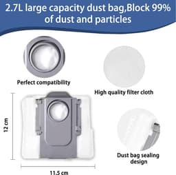 10 stuks - Vervangende accessoireset compatibel met Roborock Q10 S5/Q10 S5+/Q10 X5/Q10 X5+ robotstofzuigeronderdelen: 1 hoofdborstel, 2 HEPA-filters, 2 dweilpads, 3 stofzakken, 2 zijborstels — thumbnail 3