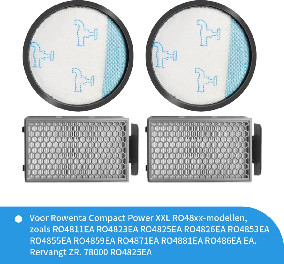 Replacements® filter set geschikt voor Rowenta Compact Power Cyclonic XXL stofzuiger (RO48XX modellen) - 4-delig — afbeelding 1