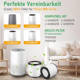 HEPA-vervangingsfilters voor Philips 800-serie luchtreinigers, inclusief modellen AC0830/10, AC0820/30, AC0820/10 en AC0819/10. Bevat H13 True HEPA-filter en nylonvoorfilter. Vervangingsfilters voor FY0194/30 en FY0293/30, 2 stuks. — thumbnail 2