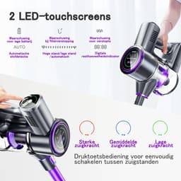 SmartAI P40 Steelstofzuiger Draadloos - - 65000Pa Steelstofzuiger - 8-in-1 stofzuiger - 3 Standen Zuigkracht - 2LEDs-Display - 20-70 Min Werktijd - 1,3L - Met Meubelborstel - Voor Tapijt, Harde Vloeren en Dierenharen - 620W - Lila — thumbnail 2