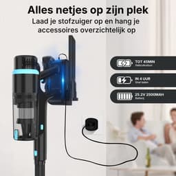 Sophitech Steelstofzuiger Draadloos – 26kPa Zuigkracht, 380W – Lichtgewicht, Snoerloos & Zakloos – 4 Opzetstukken – Ideaal voor Dierenharen - Tot 90 Minuten - Dubbel Accu — thumbnail 5
