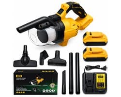 DPLUNIQ Stofzuiger - Handstofzuiger - Steelstofzuiger - Vloerreiniger - Gereedschap - Accessoires - 2x DeWalt 20V - Geel/Zwart