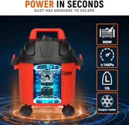 Nat en droog stofzuiger - 800 W motor - 10 liter tank - Rood — thumbnail 3