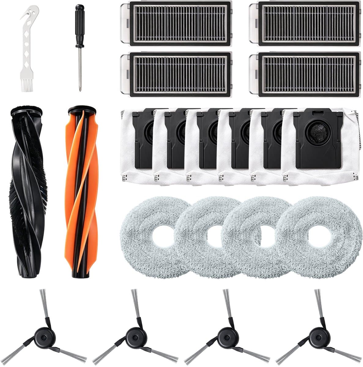 21 Accessoireset voor Dreame X50 Ultra Complete/L50 Pro Ultra/L40s Pro Ultra van MMOBIEL – 2 Hoofdborstels, 4 Zijborstels, 4 HEPA-filters, 6 Dweilpads, 4 Stofzakken & 1 Reinigingsborstel — afbeelding 1